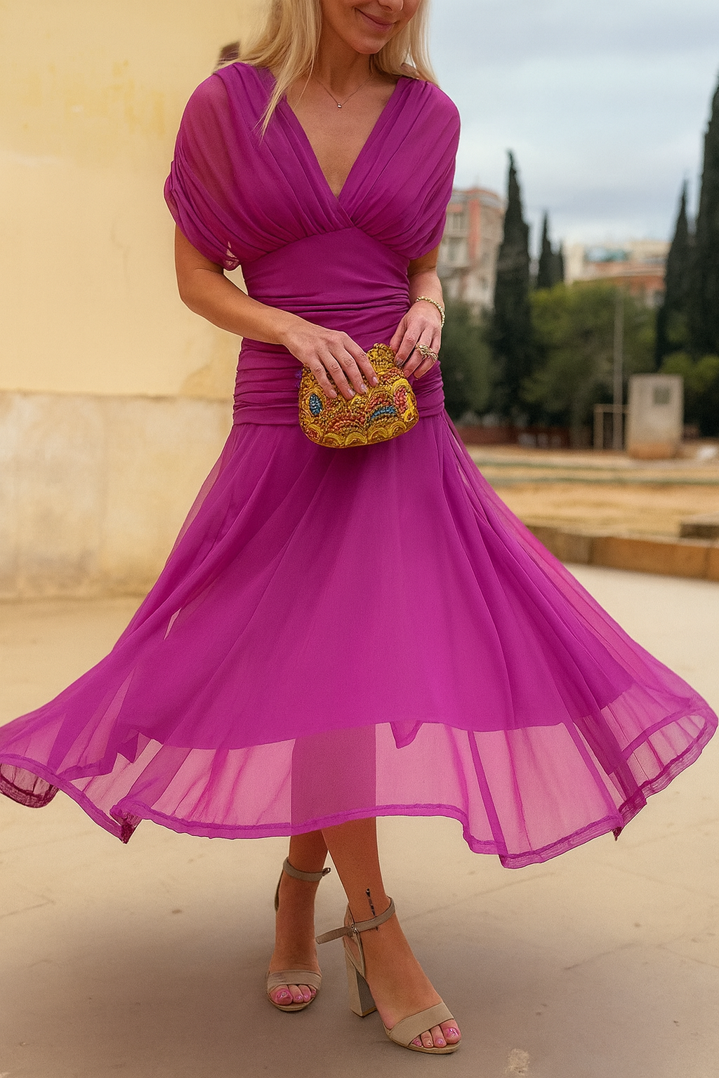 Elegantes Boutonniere-Kleid aus Mesh für Damen